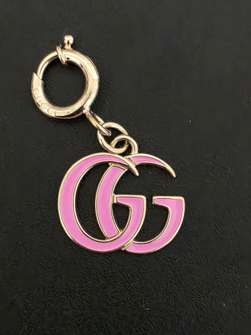 Gucci Pink Double G Logo Charm with Gold-Tone Trim